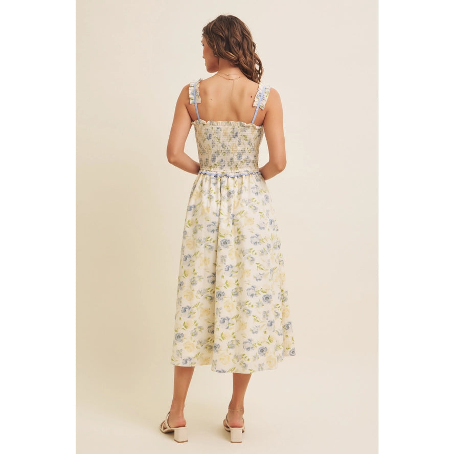Adeline Floral Smocked Midi Dress with Bow