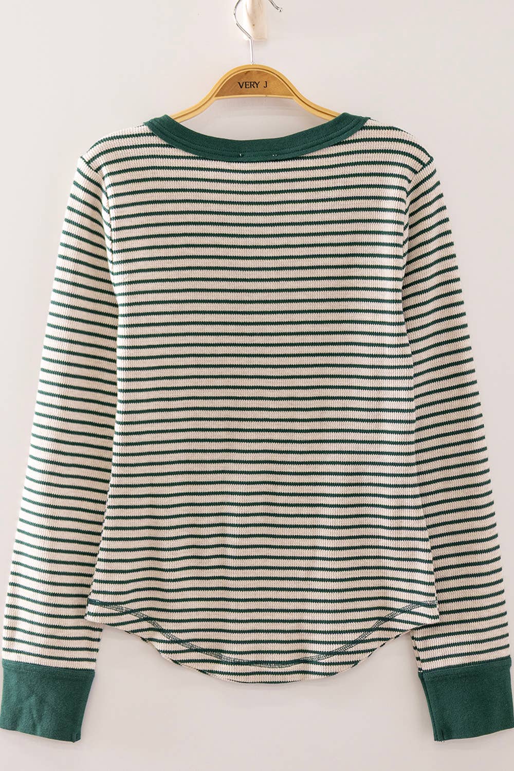 Striped Ribbed Henley Long Sleeve Top