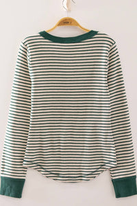 Striped Ribbed Henley Long Sleeve Top