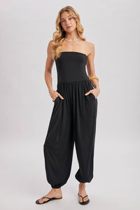 Strapless Ruched-Ankle Jumpsuit