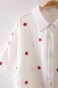 Haven's Fruit Embroidery Oversized Gauze Blouse