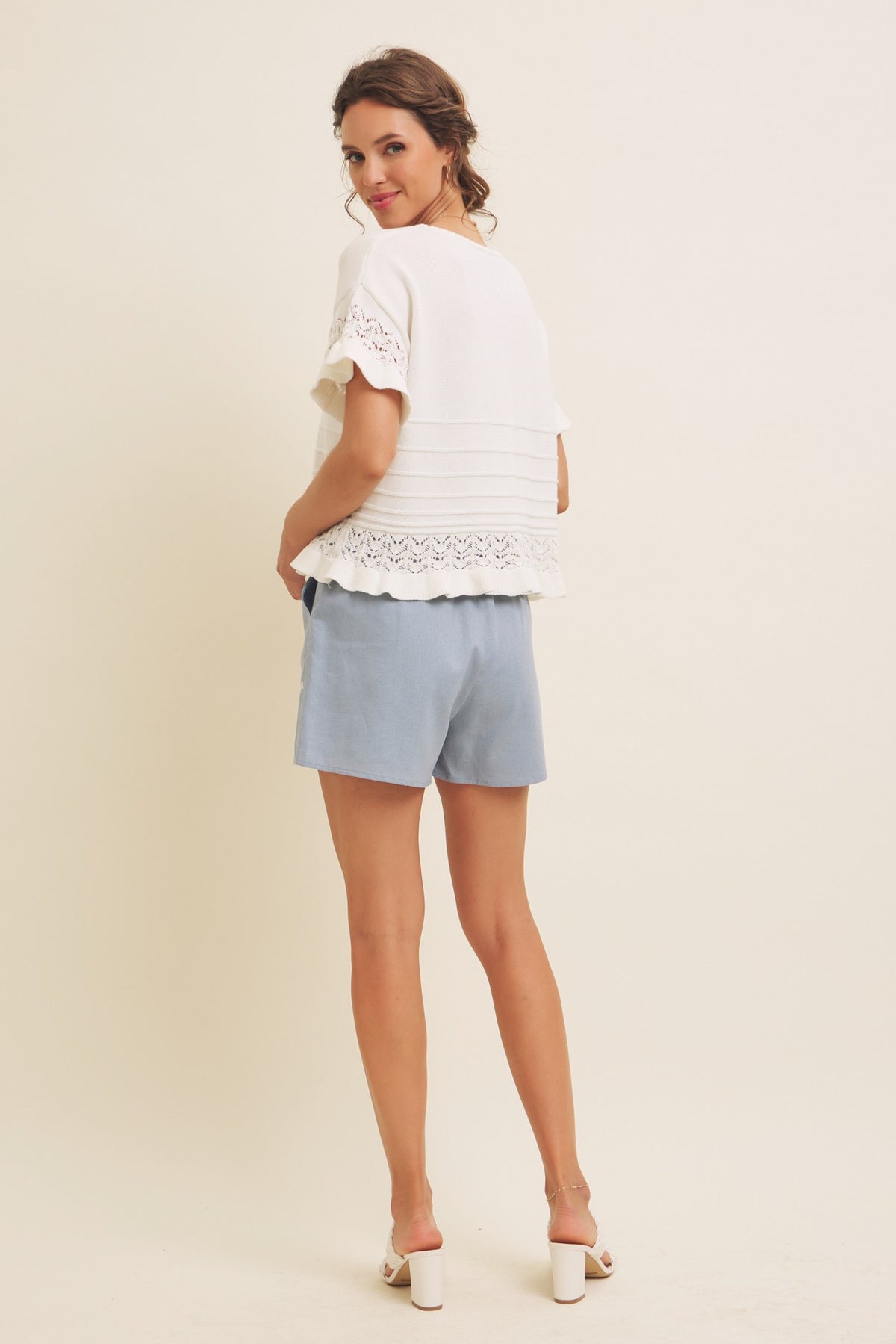 Pointelle Detailed Ruffled Hem Sweater Top