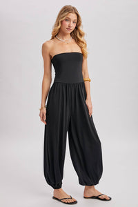 Strapless Ruched-Ankle Jumpsuit