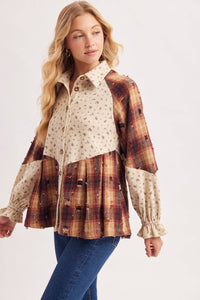 Boho Ditsy Button Down Patchwork Plaid Tunic
