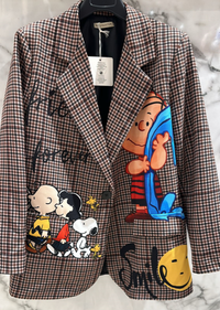 Italian Brown Peanuts Print Blazer Made in Italy - One Size