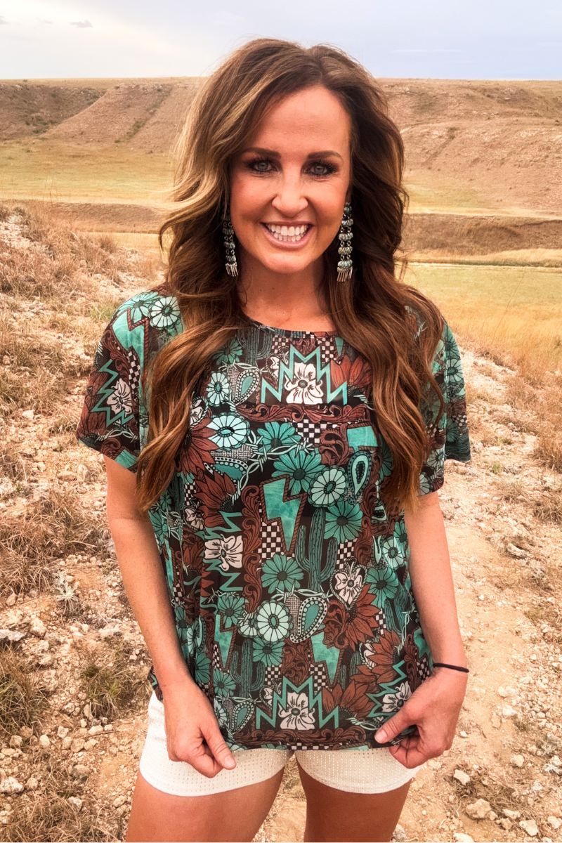 Turquoise Country Girl Mesh Top