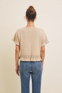 Pointelle Detailed Ruffled Hem Sweater Top