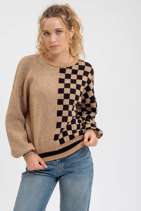 Checkered Crewneck Sweater