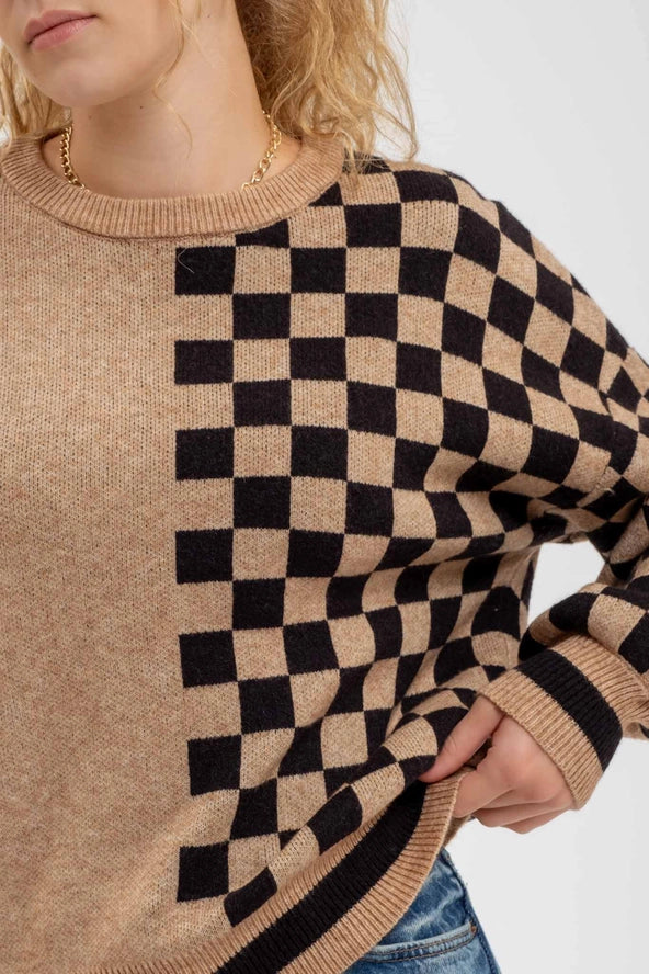 Checkered Crewneck Sweater