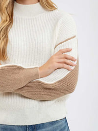 Colorblock Mock Neck Knit Sweater