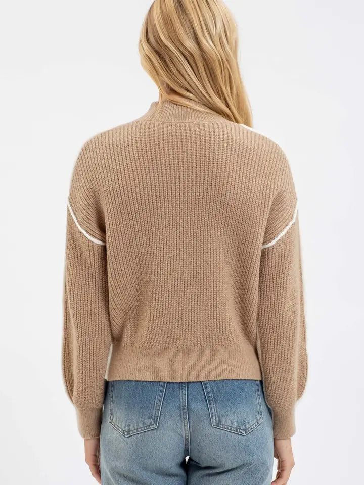 Colorblock Mock Neck Knit Sweater