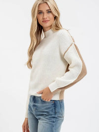 Colorblock Mock Neck Knit Sweater