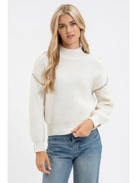 Colorblock Mock Neck Knit Sweater