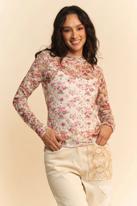 Cream or Pink Floral Print Mesh Layering Top