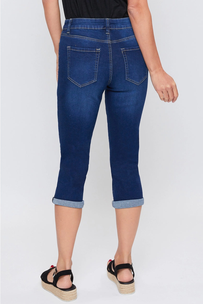 Dark Wash Slim Stretch Cuffed Capri