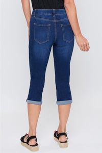 Dark Wash Slim Stretch Cuffed Capri