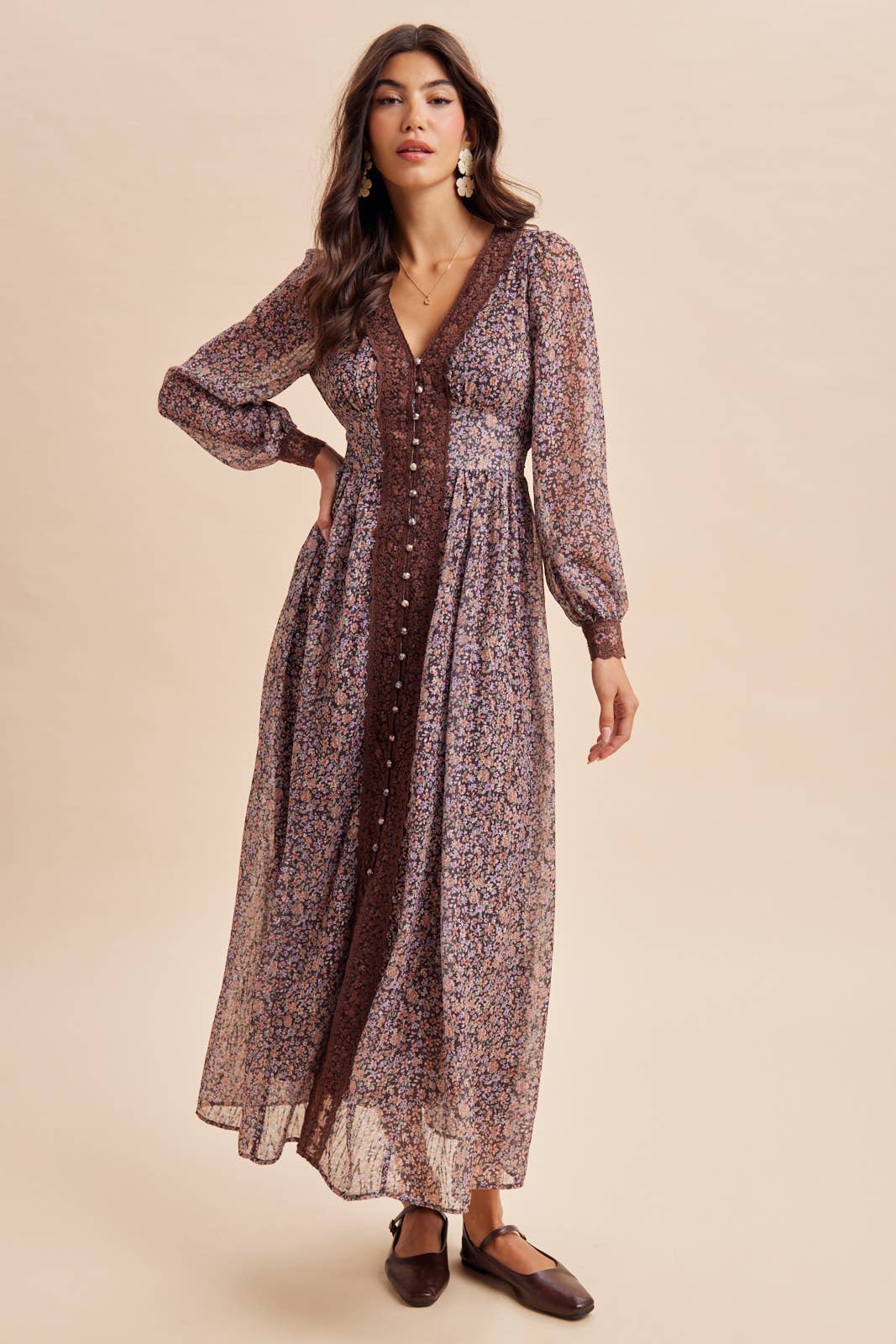 Lace Trim Floral Maxi Dress