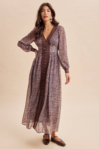 Lace Trim Floral Maxi Dress