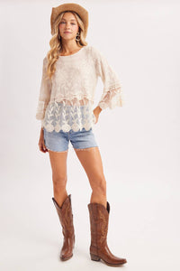 Boho Bell Sleeved Peplum Crochet Top