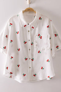 Haven's Fruit Embroidery Oversized Gauze Blouse