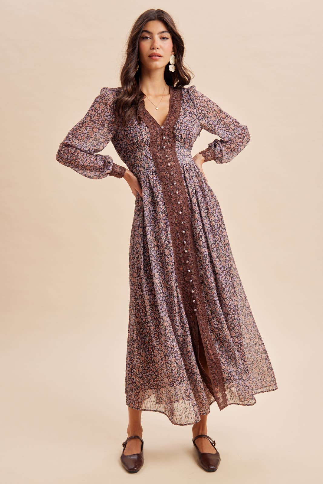 Lace Trim Floral Maxi Dress