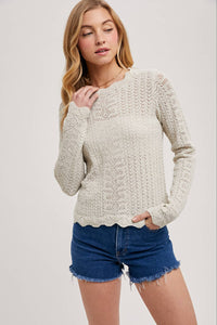 Delicate Ivory Pointelle Open Knit Top