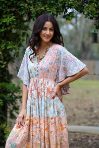 Camry's Flutter Sleeve Daydreamer Blossom Patchwork Dress