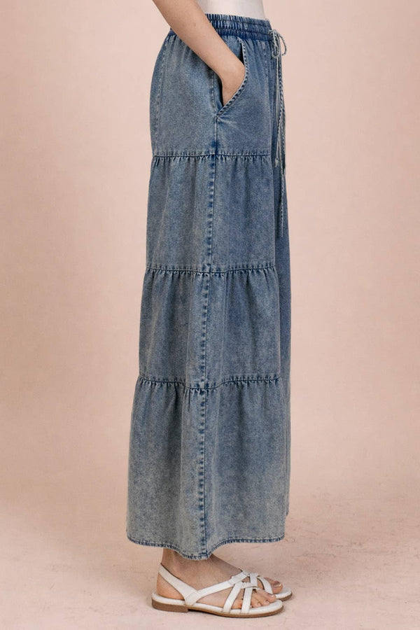 Tiered Layers Mineral Washed Chambray Pants