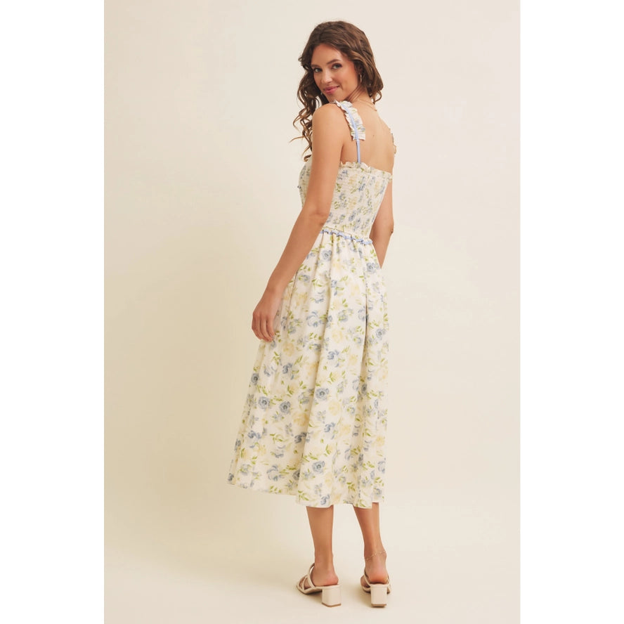 Adeline Floral Smocked Midi Dress with Bow