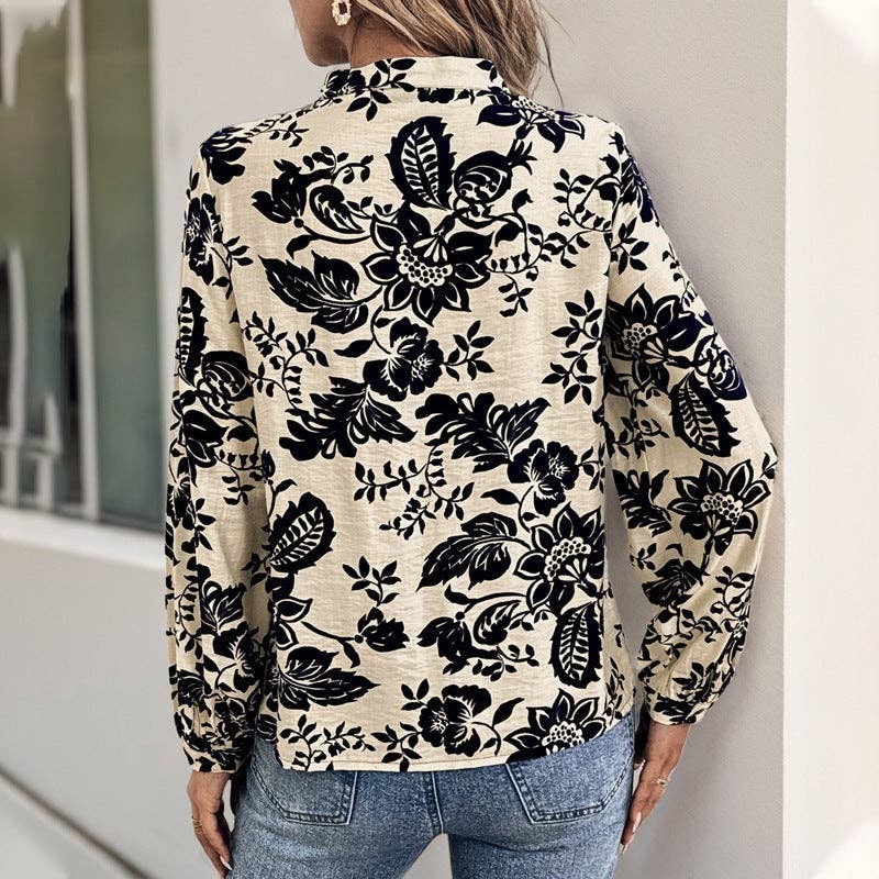 Elegant Floral Print Blouse with Pintuck Detail