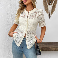 Paige's Floral Lace Pearl Button Up Blouse