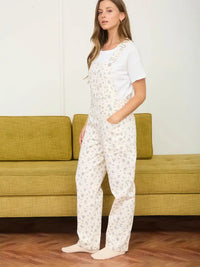 Floral Ecru Denim Pattern Overalls