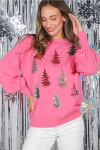 Pink Sequin Tree Sweater