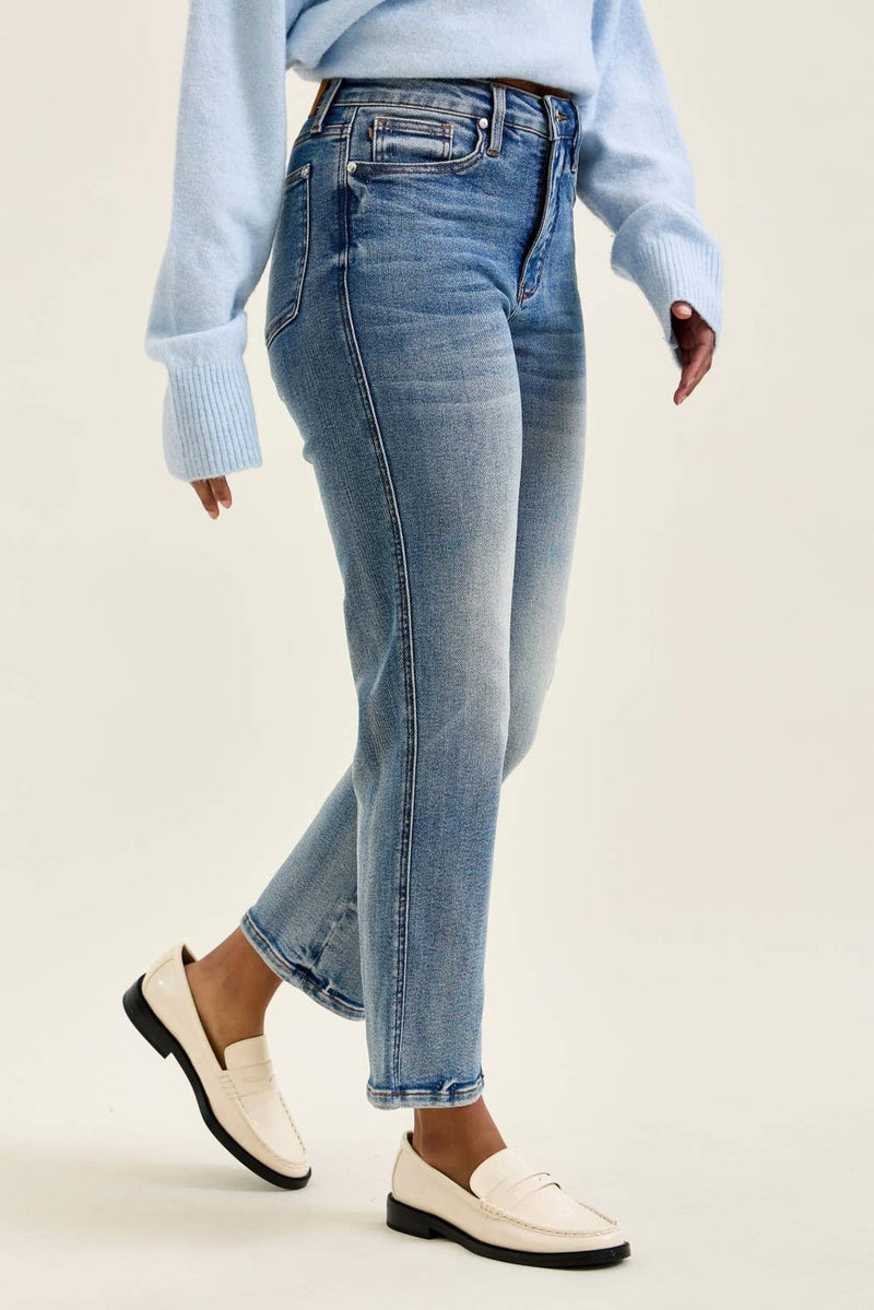 Judy Blue PEGGY Ankle Straight Break Through Blue Jeans