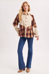 Boho Ditsy Button Down Patchwork Plaid Tunic