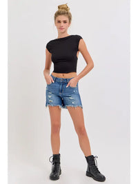 Cello Boyfriend Shorts with Frayed Hem