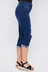 Dark Wash Slim Stretch Cuffed Capri