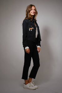 Horse Embroidered Cropped Denim Shirt