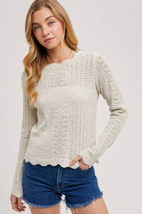 Delicate Ivory Pointelle Open Knit Top