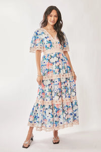 Water Painting Floral Maxi Dress, Lined with Pockets