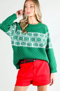 Green Fair Isle Print Knitted Sweater