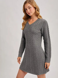 Victoria's Cable Knit V-Neck Sweater Mini Dress