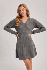 Victoria's Cable Knit V-Neck Sweater Mini Dress
