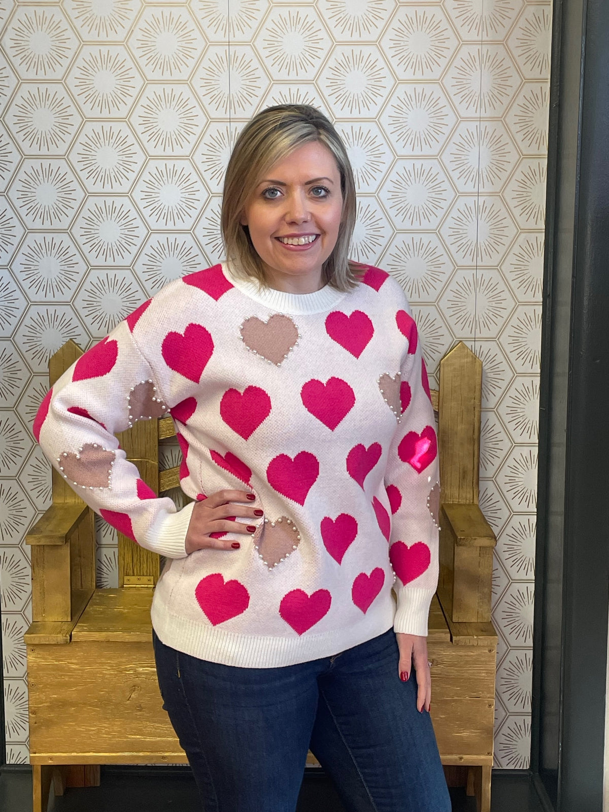 Pearl Accent Heart Sweater