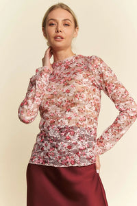 Cream or Pink Floral Print Mesh Layering Top