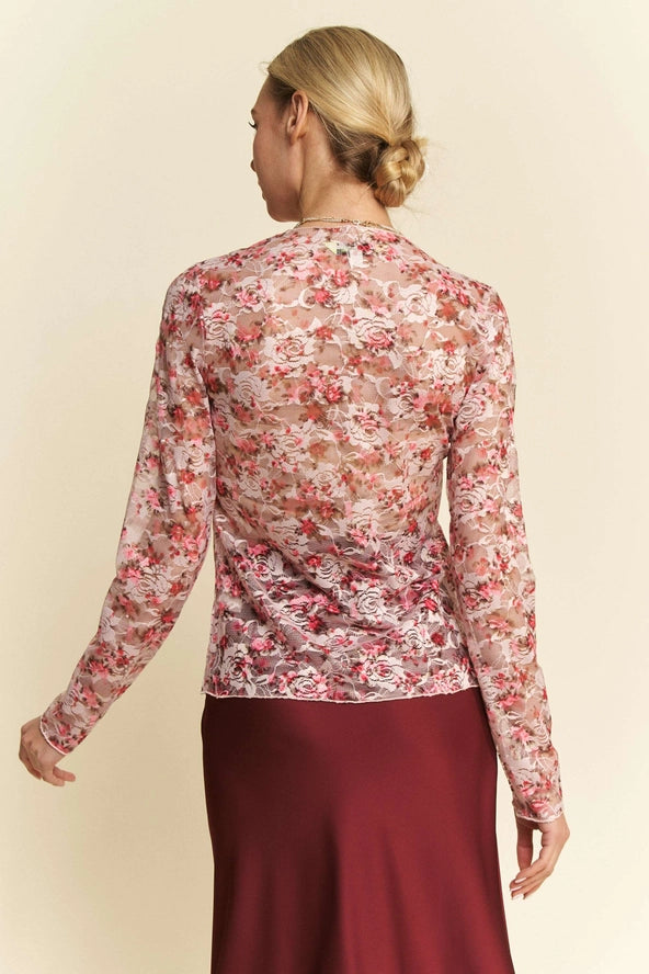 Cream or Pink Floral Print Mesh Layering Top