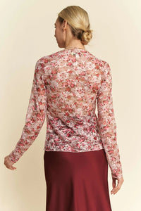 Cream or Pink Floral Print Mesh Layering Top
