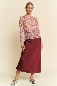 Cream or Pink Floral Print Mesh Layering Top