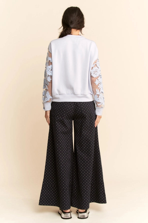 Plus-Size Sheer Delicate Floral Embroidered Sweatshirt