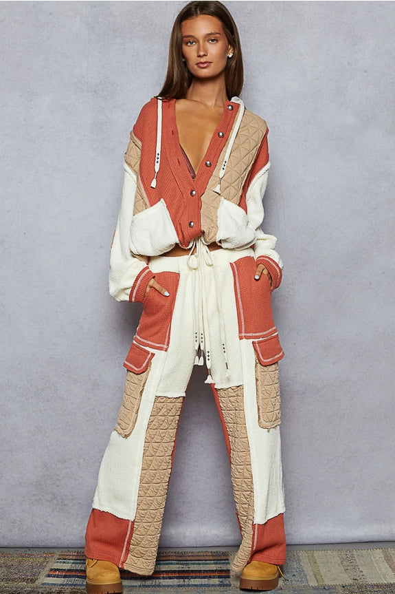 POL Multi Fabric Brick/Latte Shacket
